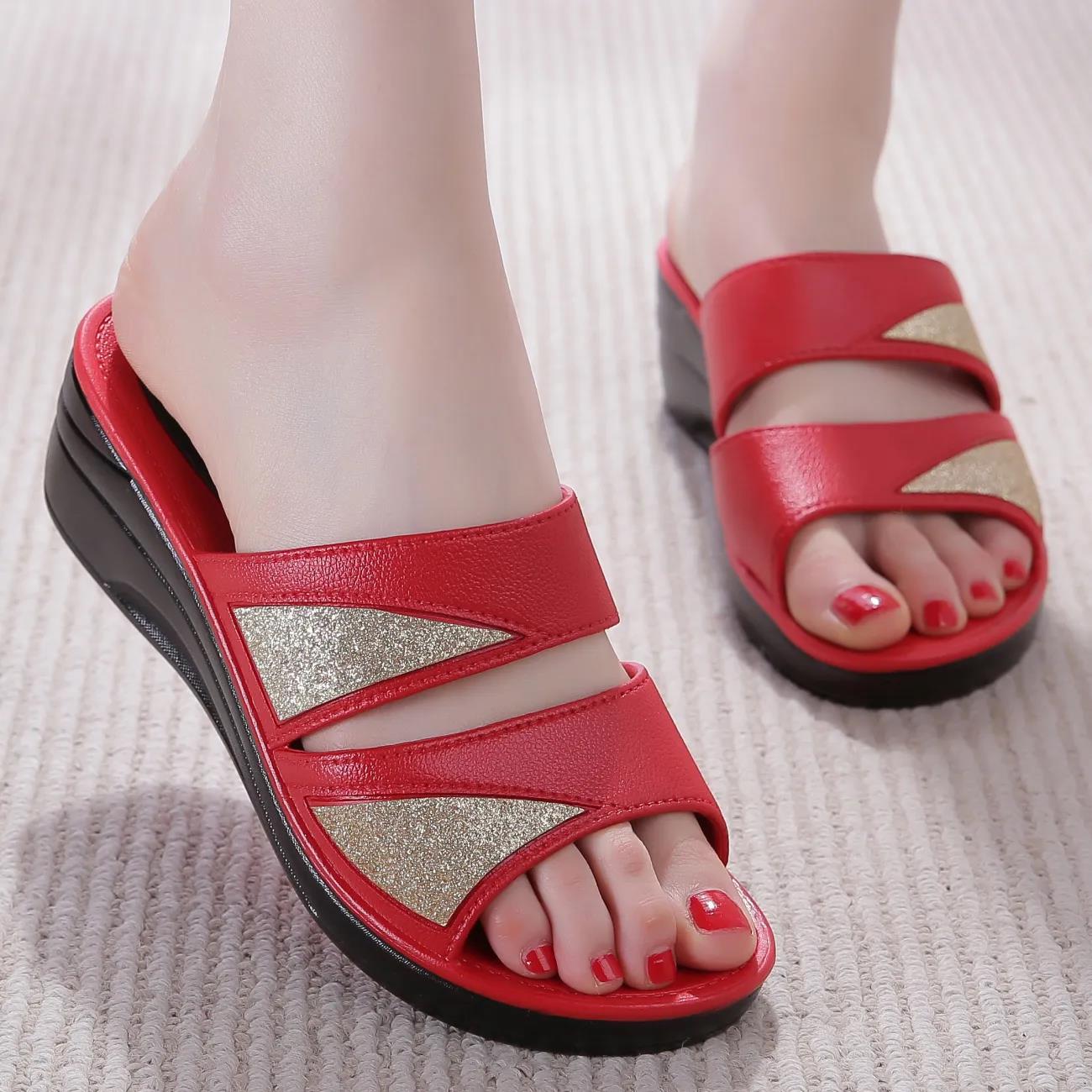 Women Slippers Casual Wedges Shoes Indoor and Outdoor Slippers  Ladies Comfortable Thick-soled Slippers Elegant Beach Sandals