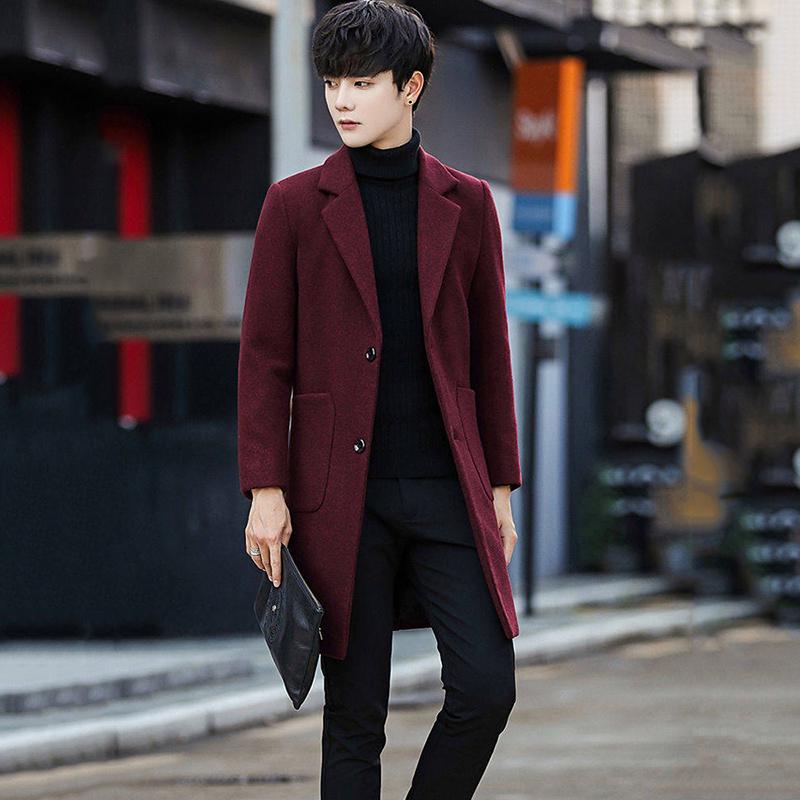 Men's Woolen Coat Long Windbreaker Man Jacket Overcoat for Male Casual Outer Wear Men Clothing