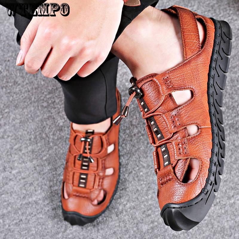 Men's Sandals Leather Non-slip Beach Outdoor Leather Sandals Men's Hole Shoes