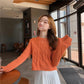 Spring and Autumn Loose Knitted Sweater Long Sleeve Pullover Casual Jacket Short Pure Color Women's Top