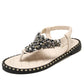 Women's Flat Flip-on Sandals Rhinestone One Word Buckle Beach Shoes Summer Non-slip Comfortable Wear-resistant Sandals