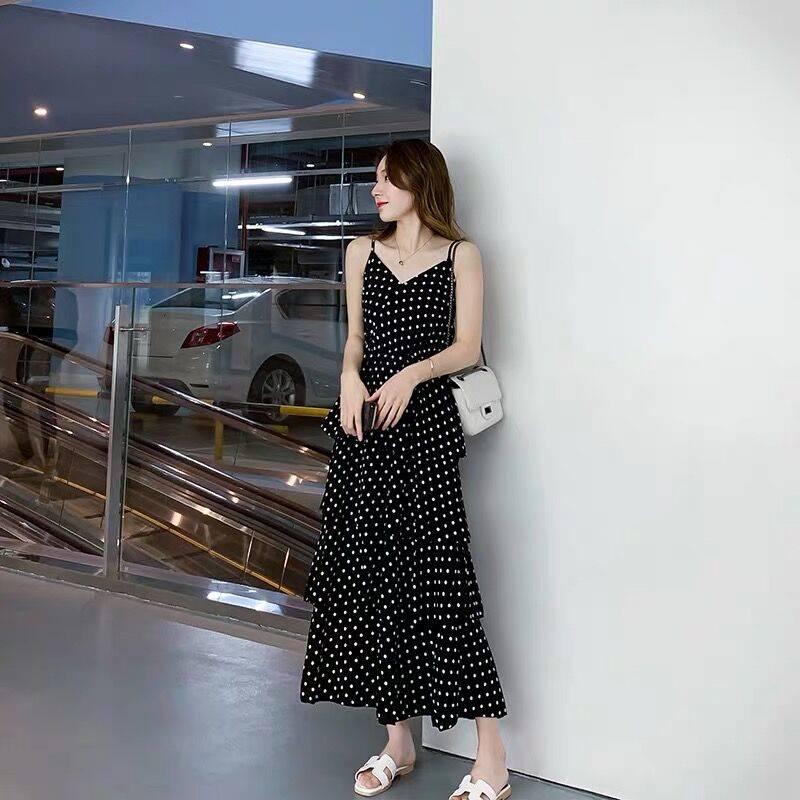Fashion Summer Polka Dot Dress V- Neck Spaghetti Strap Dress Chiffon Dress Sleeveless A-line Dress
