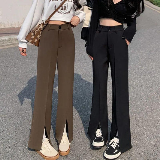 Women's Black Split Suit Trousers Spring and Summer High Waist Wide Leg Pants Loose Casual Straight Mopping Trousers