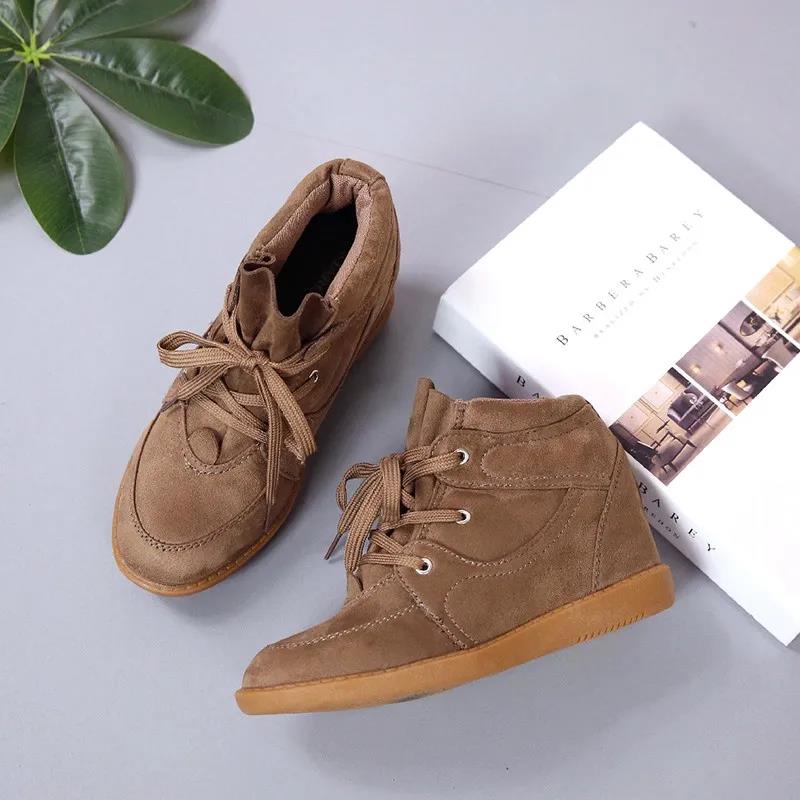 Inner Increase Women's Shoes High-top Lace-up Wedge Heel Korean Casual Shoes