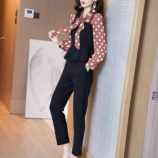 Suit Large Size Small Fragrance Suit Women's Spring New Thin Chiffon Shirt Pants Casual Two-piece Temperament Professional Style