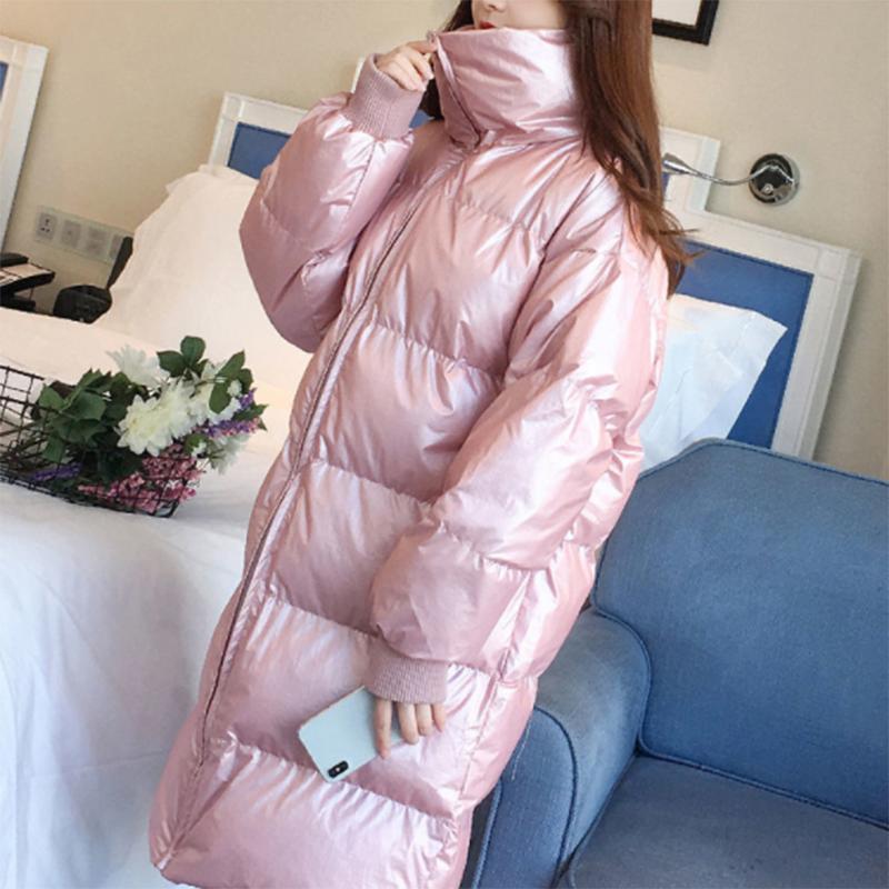 Women's Shiny Down Jacket Mid-length Korean Loose Bread Suit Women's Winter White Duck Down Warm Jacket