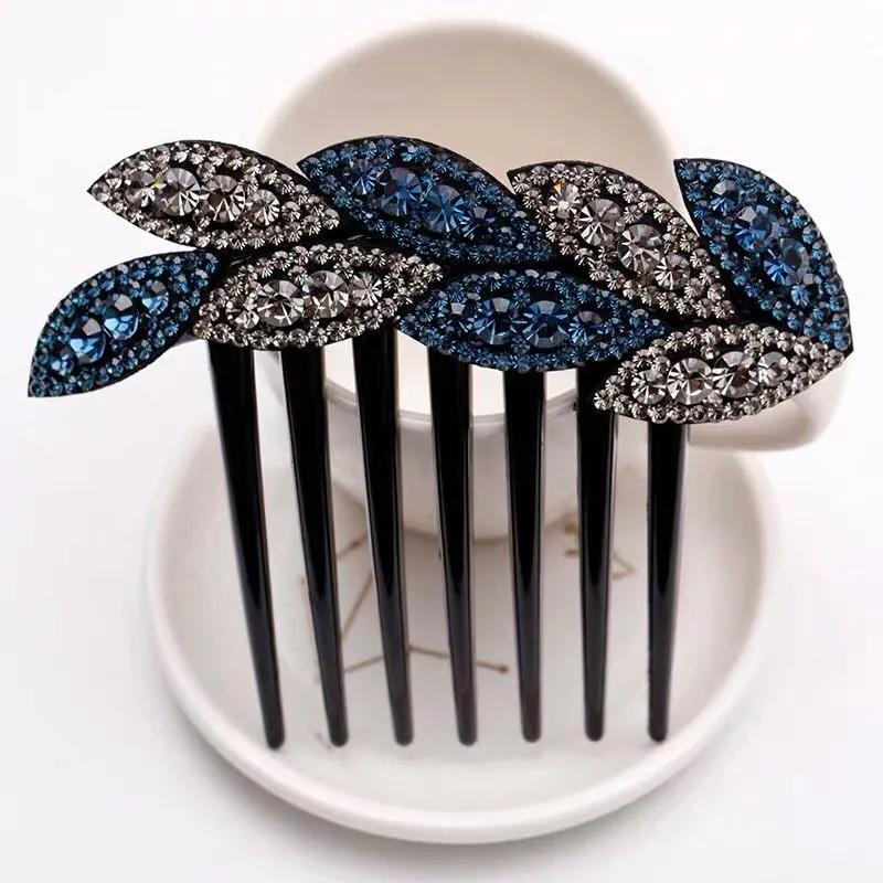 Diamond Leaf Hair Comb Insert Comb Hair Accessories Plate Hairball Head Drill Bit Flower Girl Hairpin Mother Headdress Shiny Hairpin