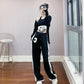 Color Matching Drape Wide-leg Pants Female Summer Korean Version Loose and Thin Ice Silk Straight Sports Casual Pants