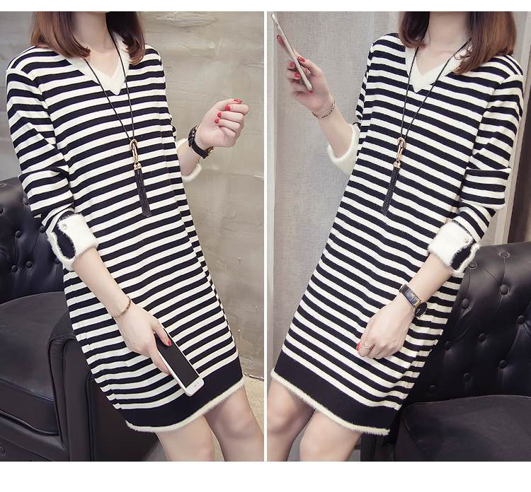Autumn and Winter Long-sleeved Knitted Sweater Dress Large Size Loose Mid-length Dress Fashion Simple Female Base Dress