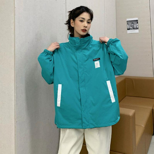 Double-sided Wear Stitching Solid Color Jacket Women's Spring and Autumn Oversize Sports Loose Casual Tide Brand Jacket Women