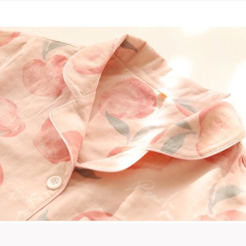 Women's Spring Autumn Long-sleeved Pajamas Peach Printing Cute Sweet Outerwear Homewear Loose Casual Suit