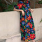Cute Girl Puff Sleeve Dress Retro Print Long Loose Mid-length Skirt
