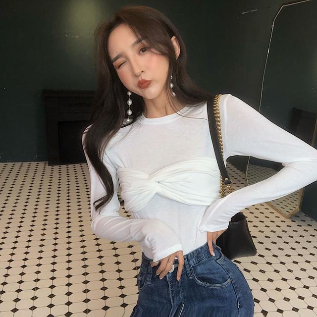 Women Sexy Personality Bottoming Shirt Long Sleeves Spring Small Round Neck T-shirt Night