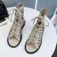 Bohemian Style Sandals Summer Cross Straps Hollowed Out Retro Vacation Roman Flat Sandals Women
