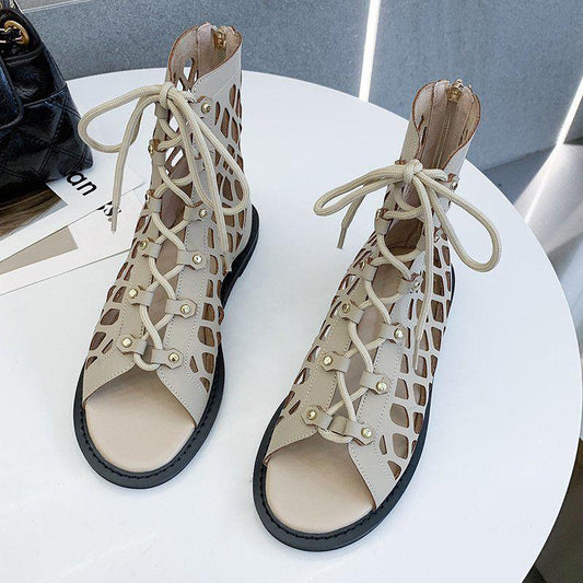 Bohemian Style Sandals Summer Cross Straps Hollowed Out Retro Vacation Roman Flat Sandals Women