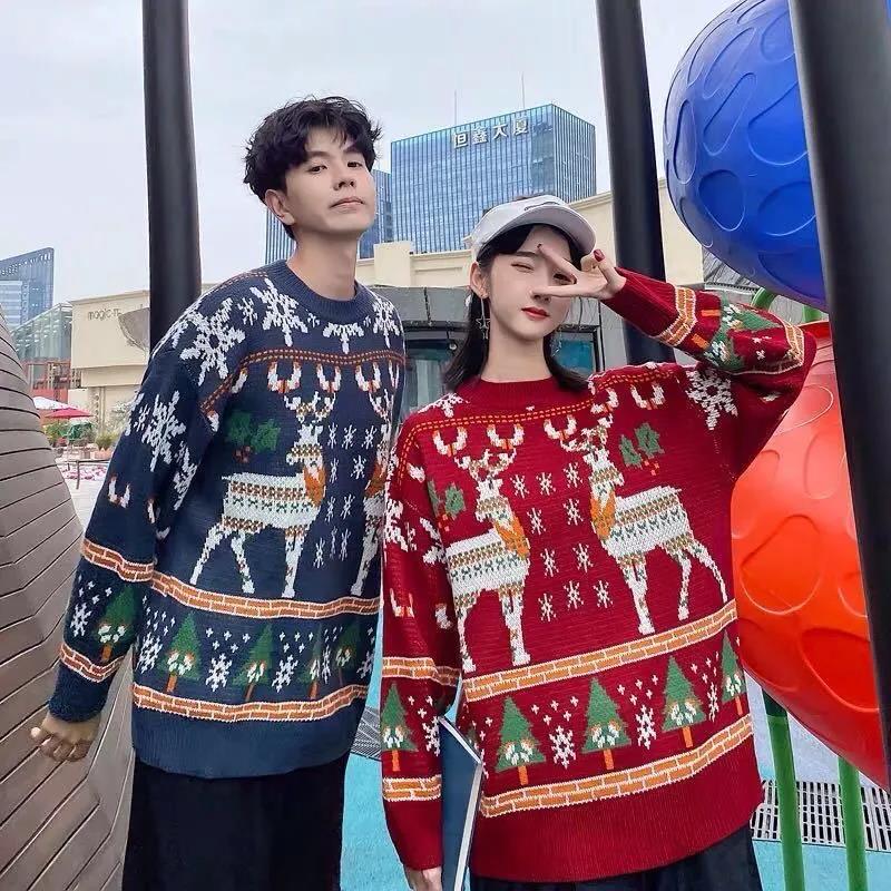 WTEMPO Christmas Couple Sweater Winter Warm Pullover Soft Casual Knitted Sweater