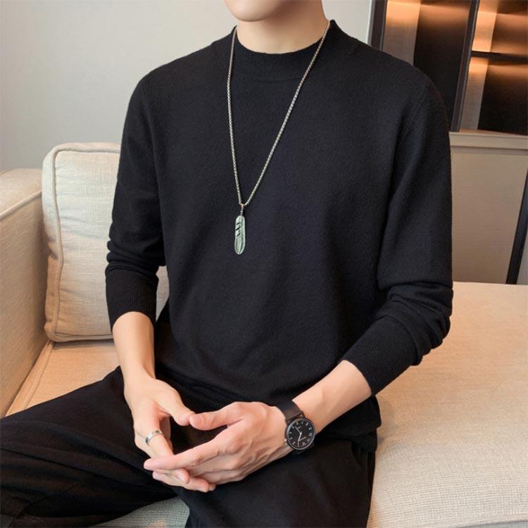Autumn and Winter Half Turtleneck Sweater Men Loose Trend Base Sweater Casual Solid Color Sweater