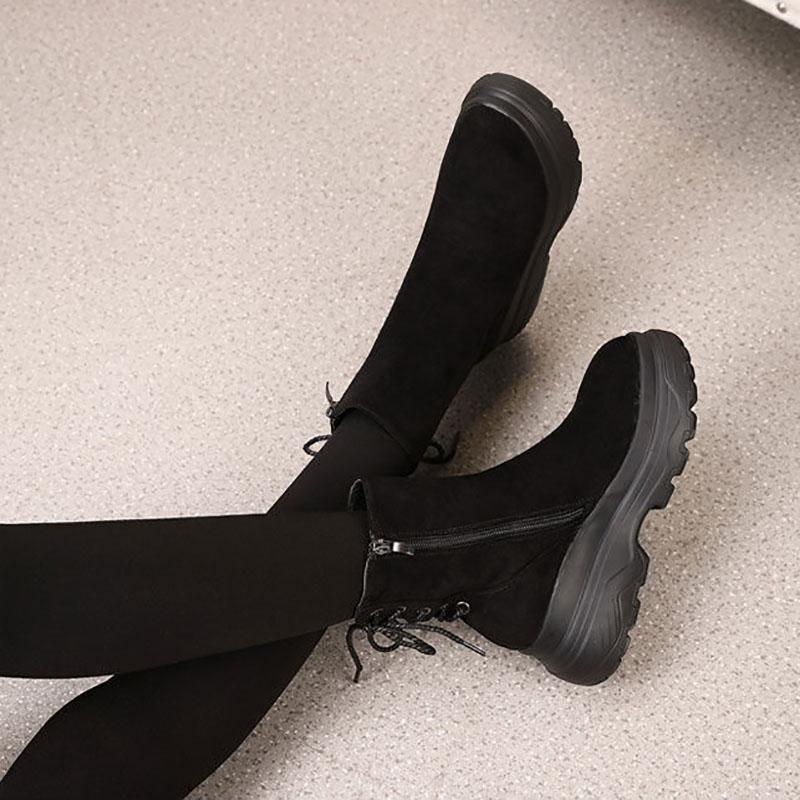 Korean Version F Martin Boots Female British Style Platform Velvet Shoes Autumn Winter Thick-soled Short-tube Women's Plush Boots