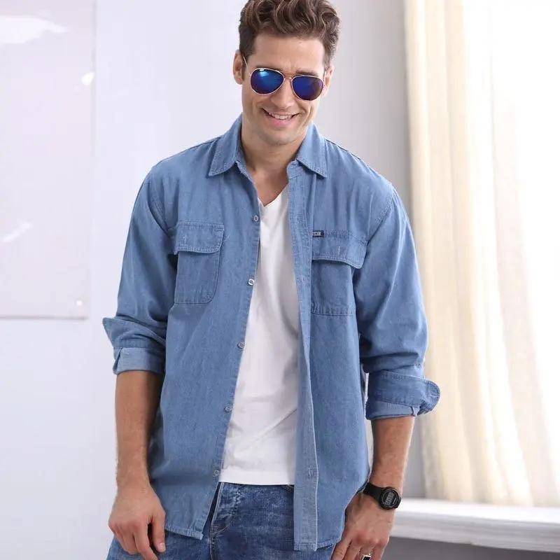 Denim Loose Jacket Long Sleeve Shirt Men's Pocket Jeans Outerwear Casual Spring Summer Cardigan Jacket High Quality Lapel Denim Shirt