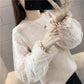 Stitching Lace Knitted Sweater Women Spring and Autumn Loose Lantern Sleeve Bottoming Shirt