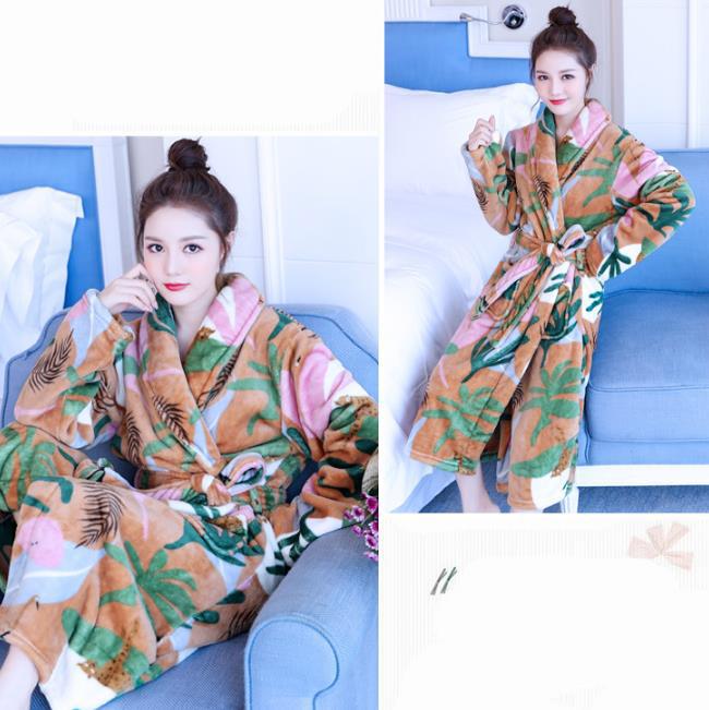 Winter Ladies Cashmere Home Clothes Warm Pajamas Homewear Quick-drying Bathrobe Robe Coat Long