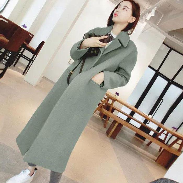 Slim Wool Coat V-neck Solid Color Windbreaker Boutique Casual Jacket Trend Temperament Parka Long