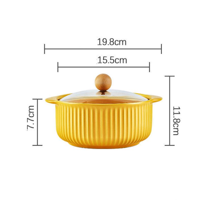 Nordic Style Ceramic Instant Noodle Bowl with Lid Binaural Soup Bowl Student Dormitory Rice Bowl Large Fruit Dish