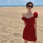 One-Shoulder Puff Sleeve Leopard Dress Women's Summer Slim Skirt