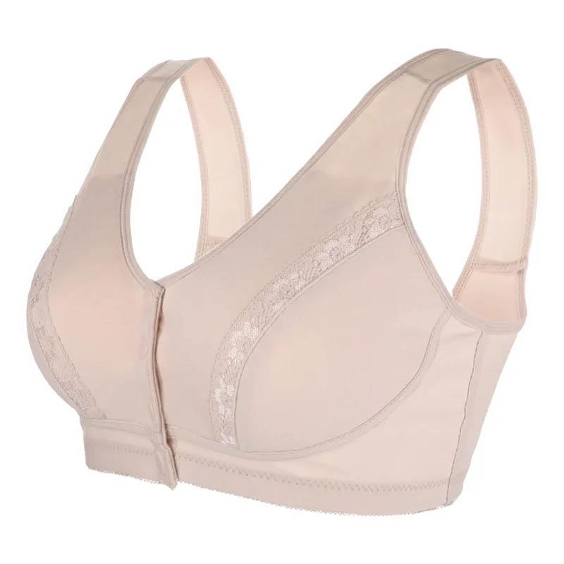 Ladies Front Buckle Tank Top Bra No Steel Rings Cotton Thin Large Size Breathable Full Cup Glossy Simple Style Bra