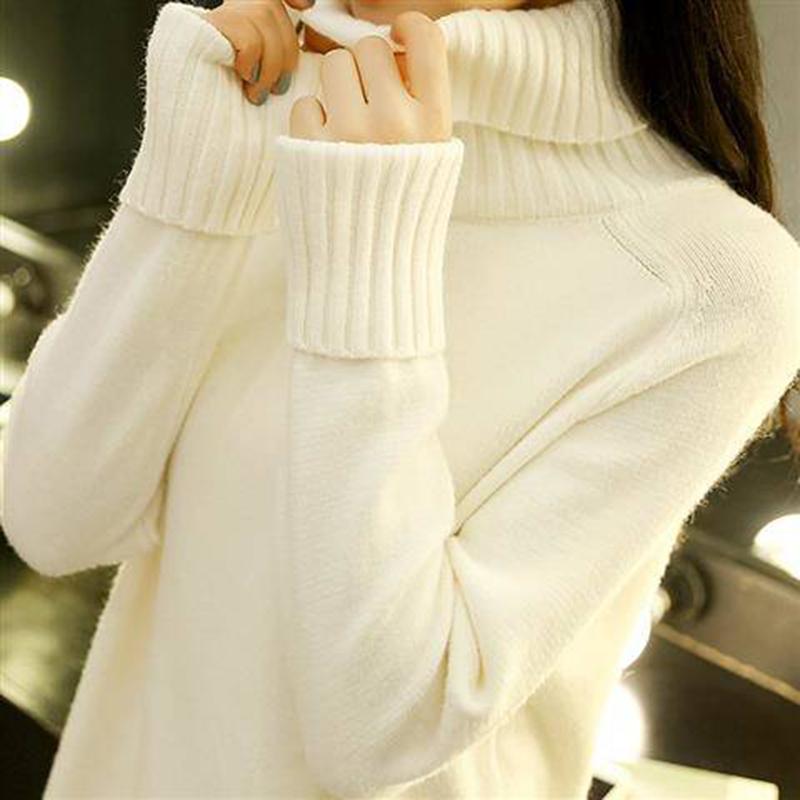 Pofulove Turtleneck Sweater Women's Autumn Winter Loose Pullover Long Sleeve Knitted Bottoming Shirt