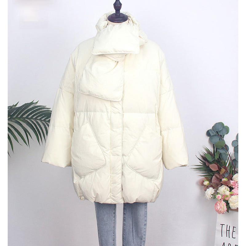 Scarf Down Jacket Women's Mid-length Korean Style Loose Thick Literary Simple Fashion Large Size Jacket