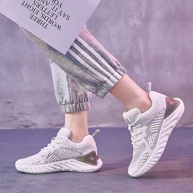 Women Sport Shoes Lace-Up Rubber Mesh Round Cross Straps Flat Sneakers Running Shoes Casual Shoes