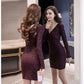 Autumn and Winter Knitted Dress Women V-neck Sexy Wrap Sweater Dress Shiny Bodycon Dress