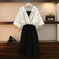 Women Plus Size Set Summer Long-sleeve Irregular Plaid Shirt Strap Dress