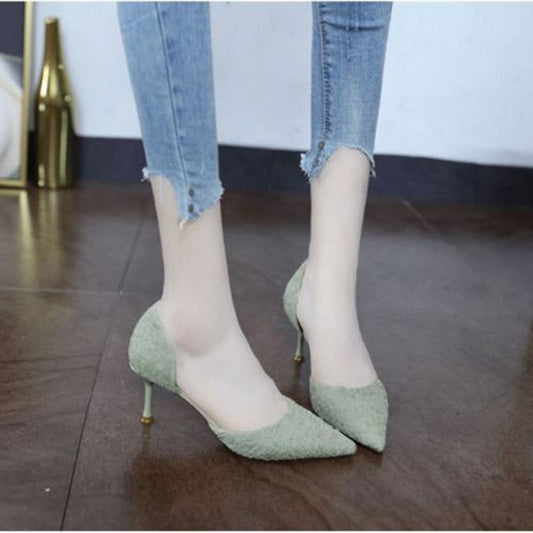 French Girl Shallow Mouth Hollow High Heels Women Stiletto All-match Pointed Toe Single Shoes Summer