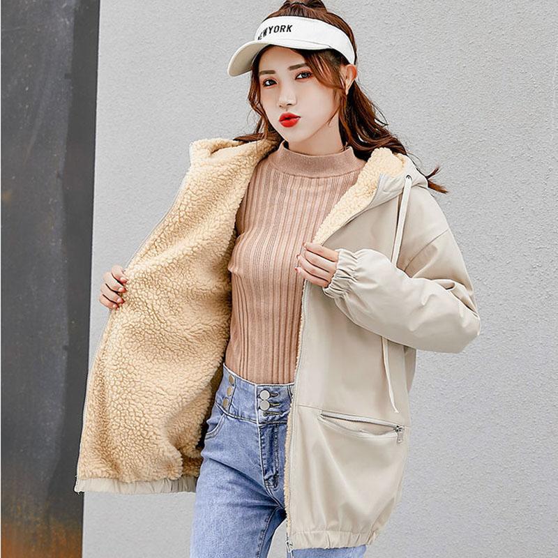 Winter Plus Velvet Thick Casual Cotton Clothes Loose Korean Style Short Jacket Hooded All-match Female Parkas