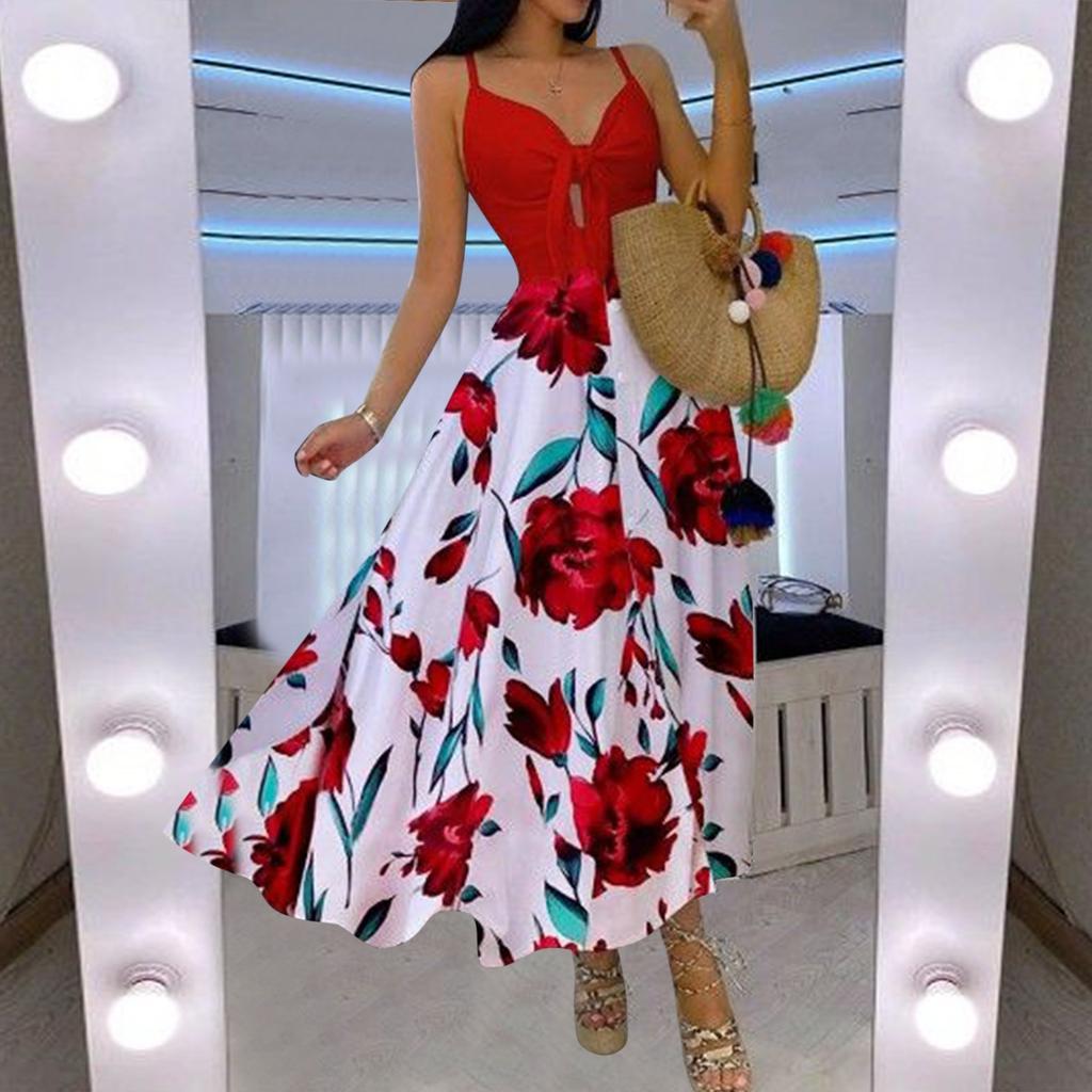 Women Button Casual Sleeveless Camis Vest V-Neck Ladies Long Dress