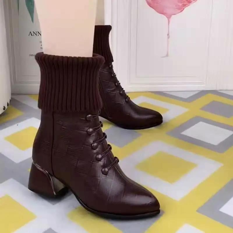 Women's Autumn Non Slip High Heel Short Martin Boots Female Winter Large Size Solid Color Warm Boots