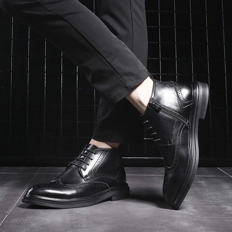 Autumn Men's Casual Leather Shoes Men Winter Plush Business Shoes Men's British Style Martin Boots