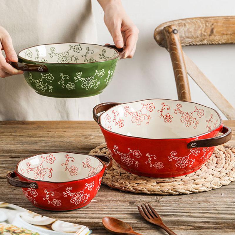 Binaural Soup Bowl Bowl Ceramic Tableware Bowl Creative Noodle Bowl Soup Bowl Japanese Ramen Instant Noodle Bowl