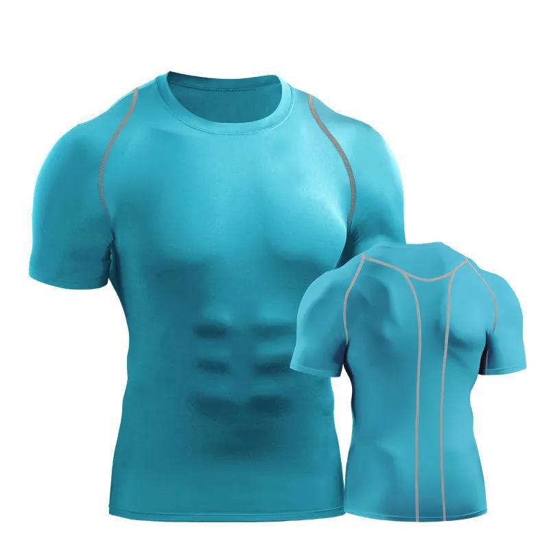 Fitness T-shirt Men Sports Shirt Half Sleeve Elastic Running Tees Breathable Casual Quick Dry Top Solid Color Tights Summer