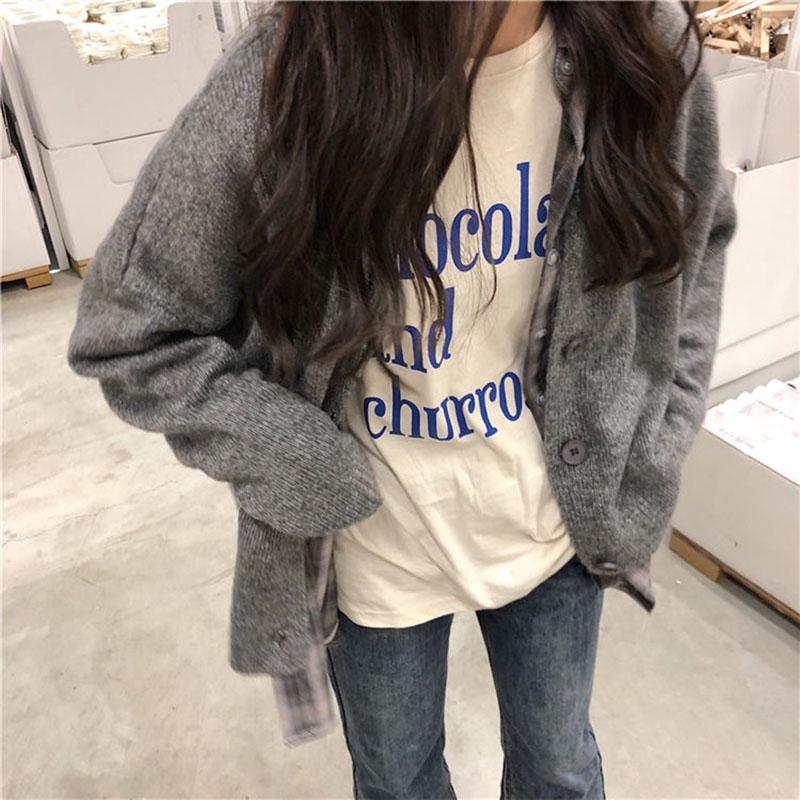 Lazy Style Sweater Jacket Female Net Red Korean Version of The V-neck Student Shirt Loose Knit Cardigan Solid Color