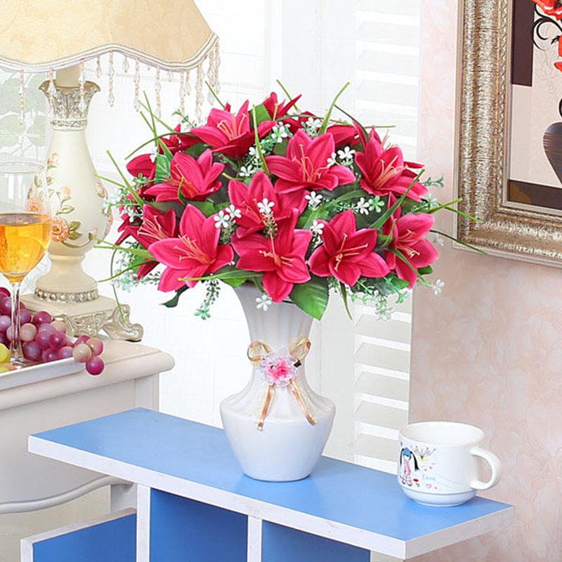 Living Room Decoration Flower Belt Vase Decoration Plastic Silk Flower Artificial Flower Simulation Flower Dining Table Flower Table Flower Decoration