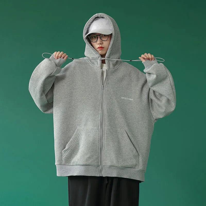 Women's Spring and Summer Zipper Jacket Large Pocket Long-sleeved Sweatshirt Jacket Loose Sports Cardigan Ins Hooded Sweater