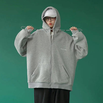 Women's Spring and Summer Zipper Jacket Large Pocket Long-sleeved Sweatshirt Jacket Loose Sports Cardigan Ins Hooded Sweater