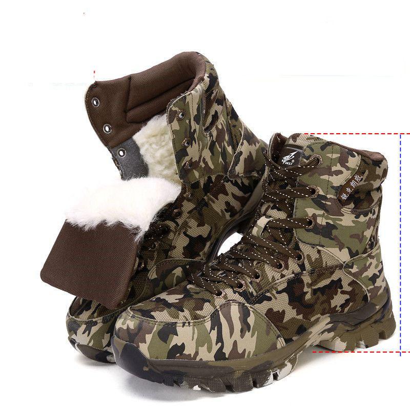 Cotton Shoes Outdoor Wool Cold Boots Fur One Winter Snow Boots Men's High-top Warm Cotton Boots Camouflage