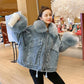 Detachable Plus Velvet Thick Denim Jacket Women Loose and Wild Korean Style To Overcome Tide Ins