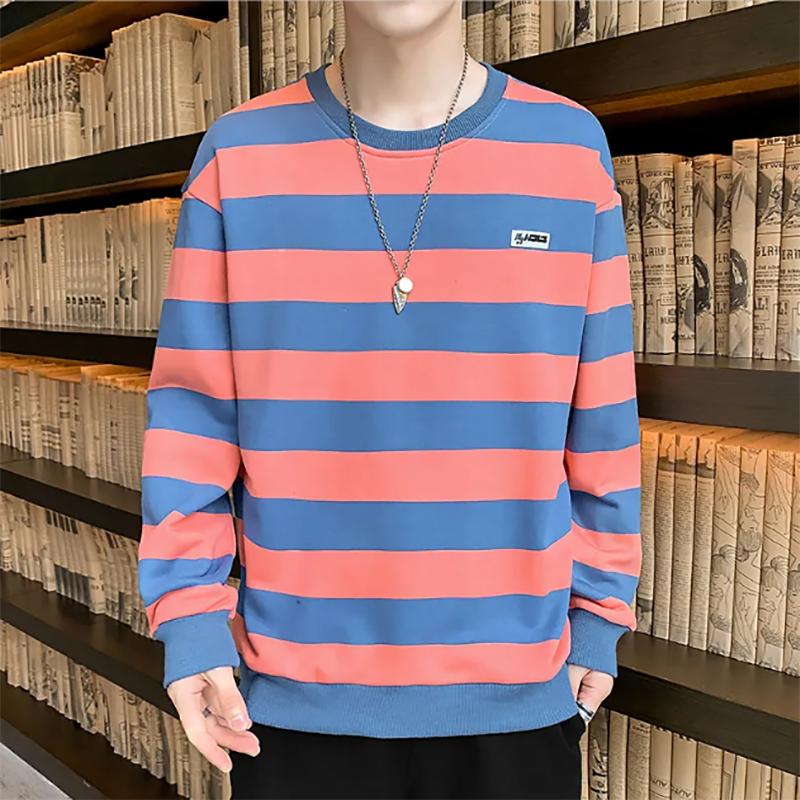 Sweater Men's Autumn Korean Striped Long-sleeved Sweater with A Bottoming Loose and Comfortable Sweatshirt
