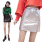 S-XXL Leather Skirt Women's Sexy PU Leather Glossy Zipper Split Mini Skirt Mid Waist A-line Skirts