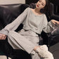 Short Sweater + Thin Wide-leg Pants Two-piece Suit Women's Casual Sports Suit Long-sleeved Short Top Loose Wide-leg Pants